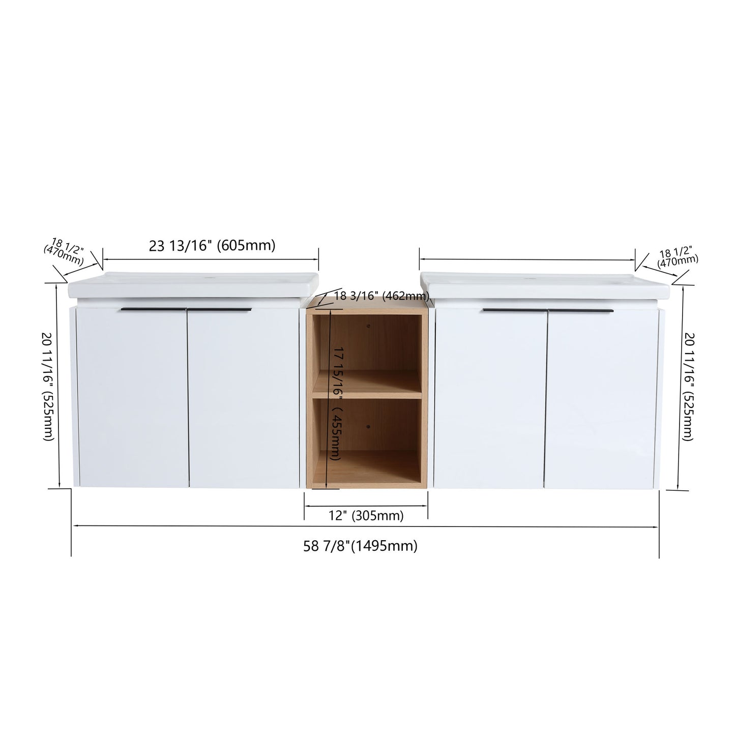 60" Double Sink Exquisite Wall mount Vanity