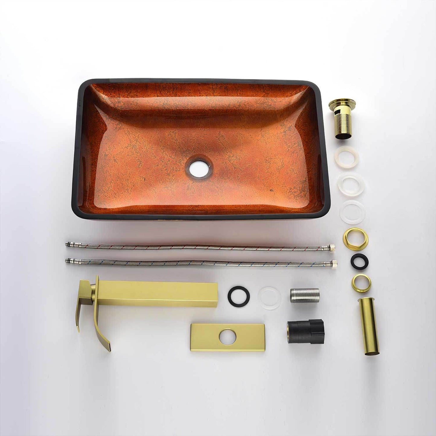 Handmade Glass Vessel Sink with gold Faucet