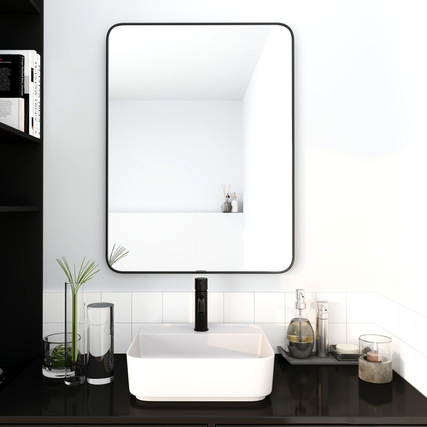 24 x 32 Mirror Black Aluminum Frame