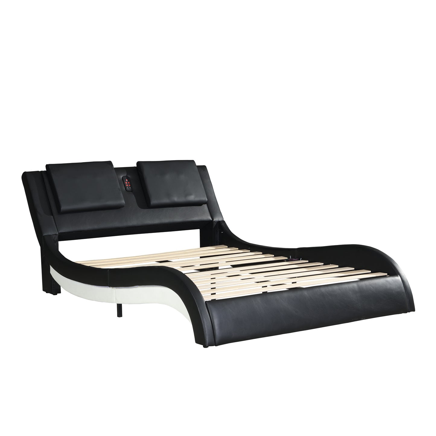 white Leather queen Bed Frame with led Backrest vibration massage