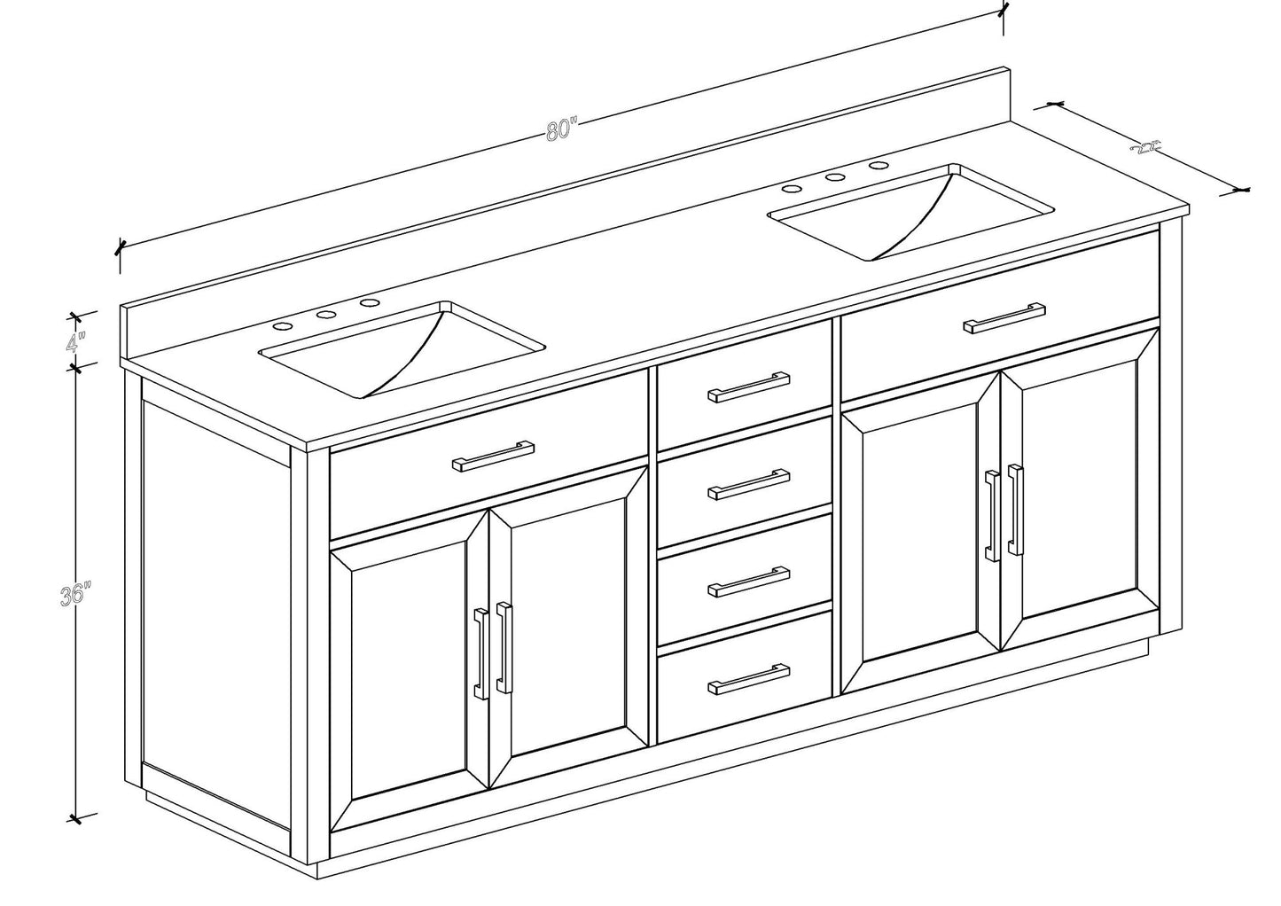 80" Vanity with Double Sink Quartz Top