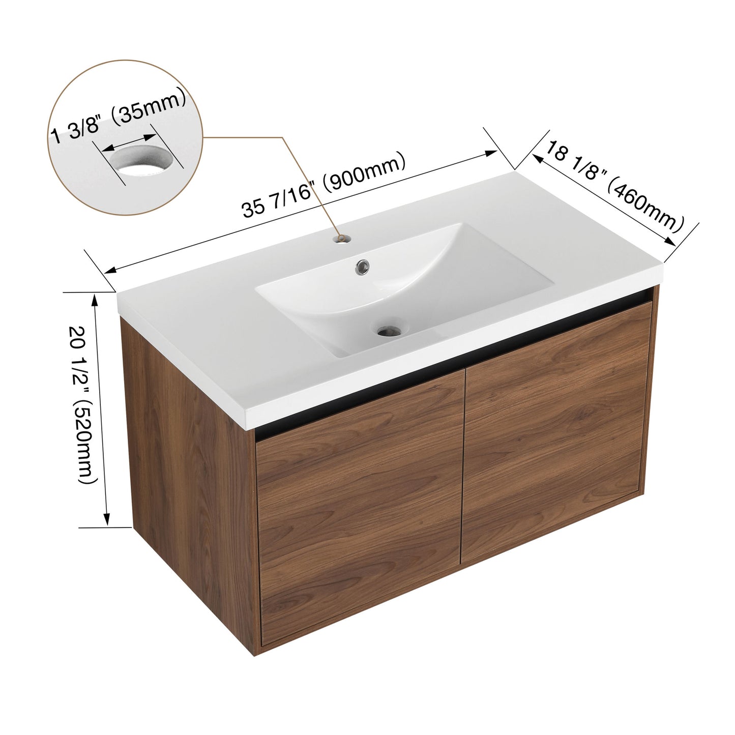 36" Vanity with resin Countertop Sink