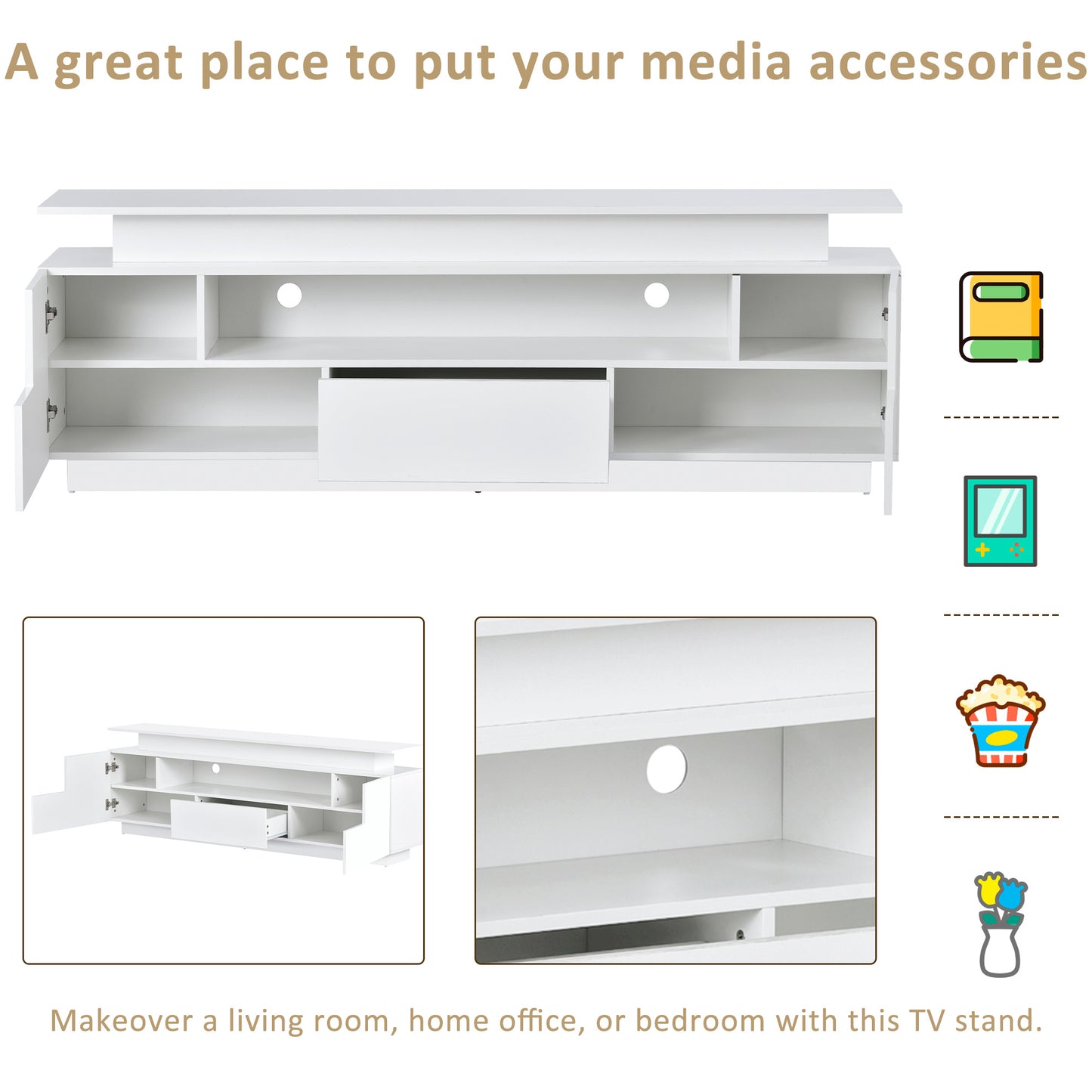 Modern, Stylish Functional LED, TV stand up to 75\"