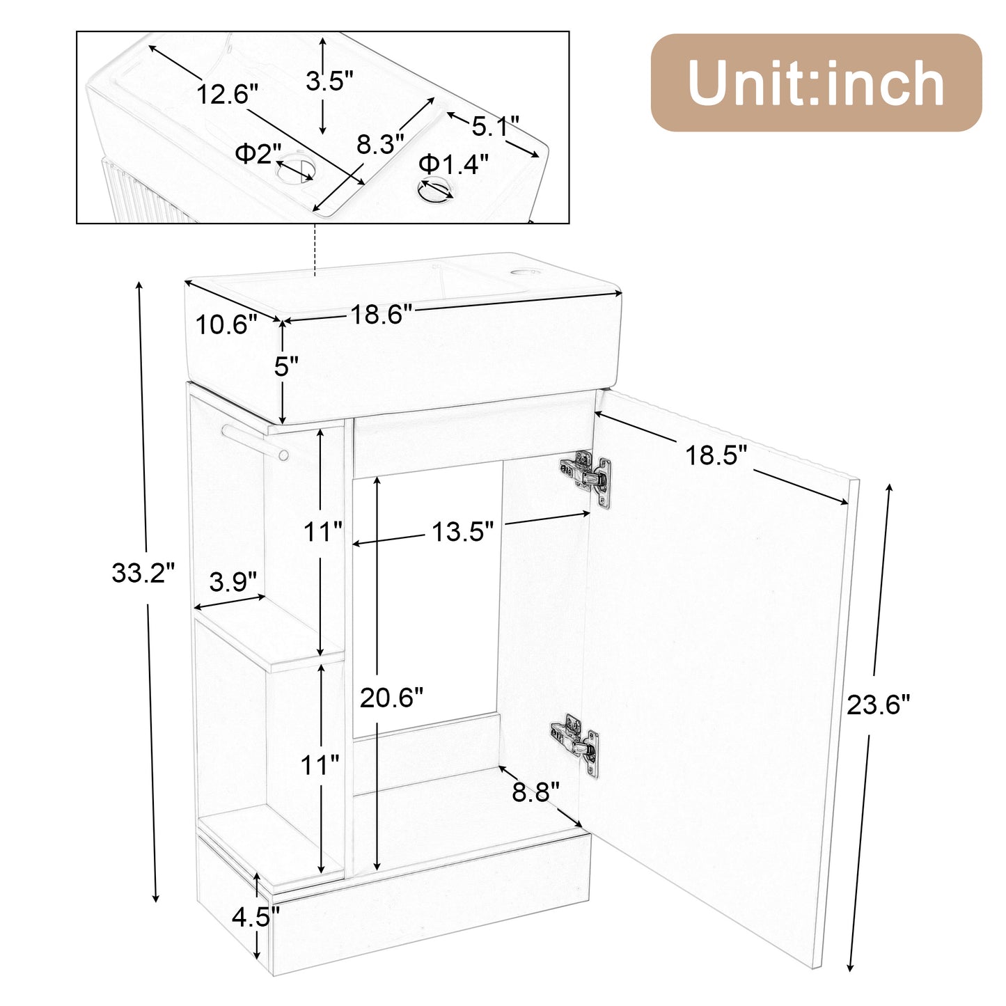 18.6\\\" Luxurious Vanity with storage
