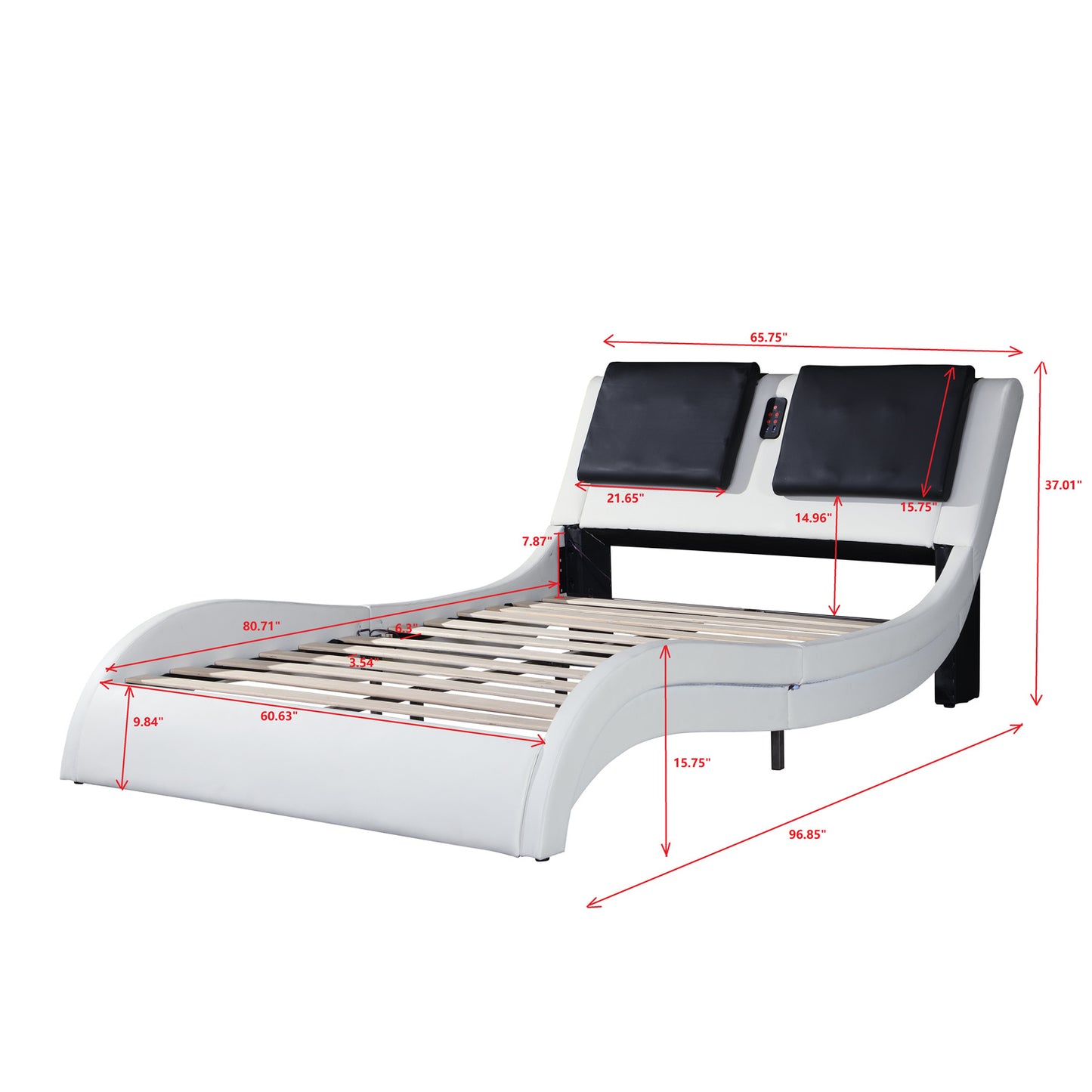 white Leather queen Bed Frame with led Backrest vibration massage