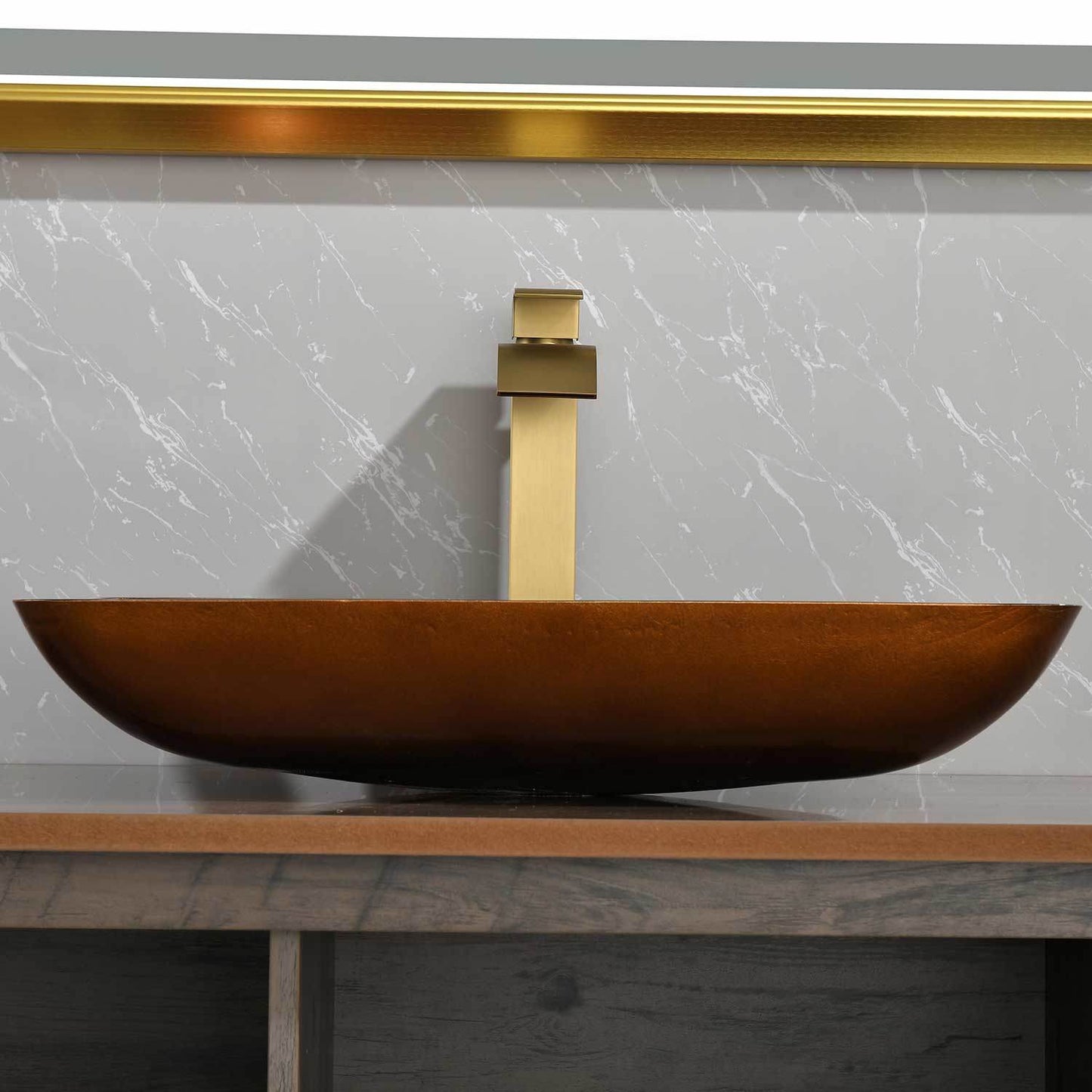 Handmade Glass Vessel Sink with gold Faucet