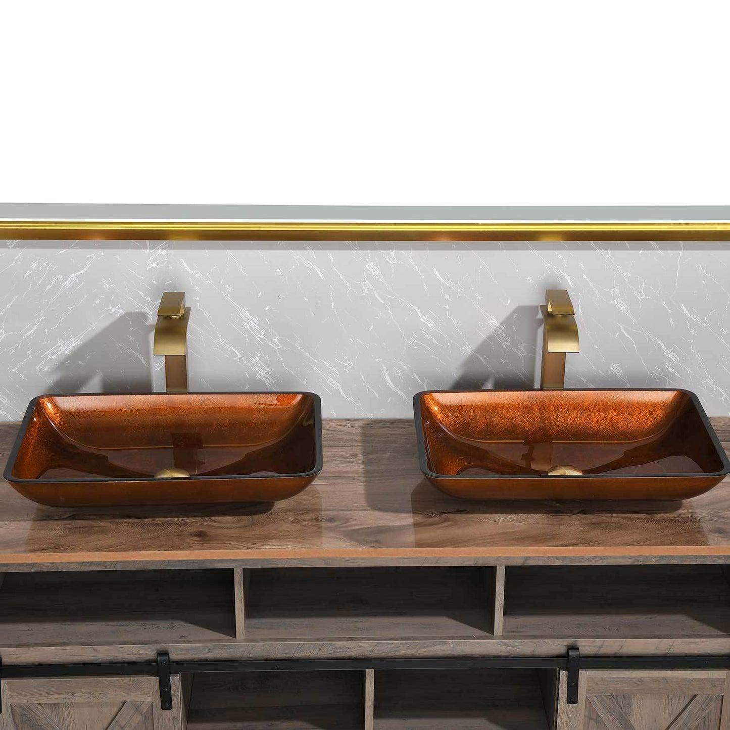 Handmade Glass Vessel Sink with gold Faucet