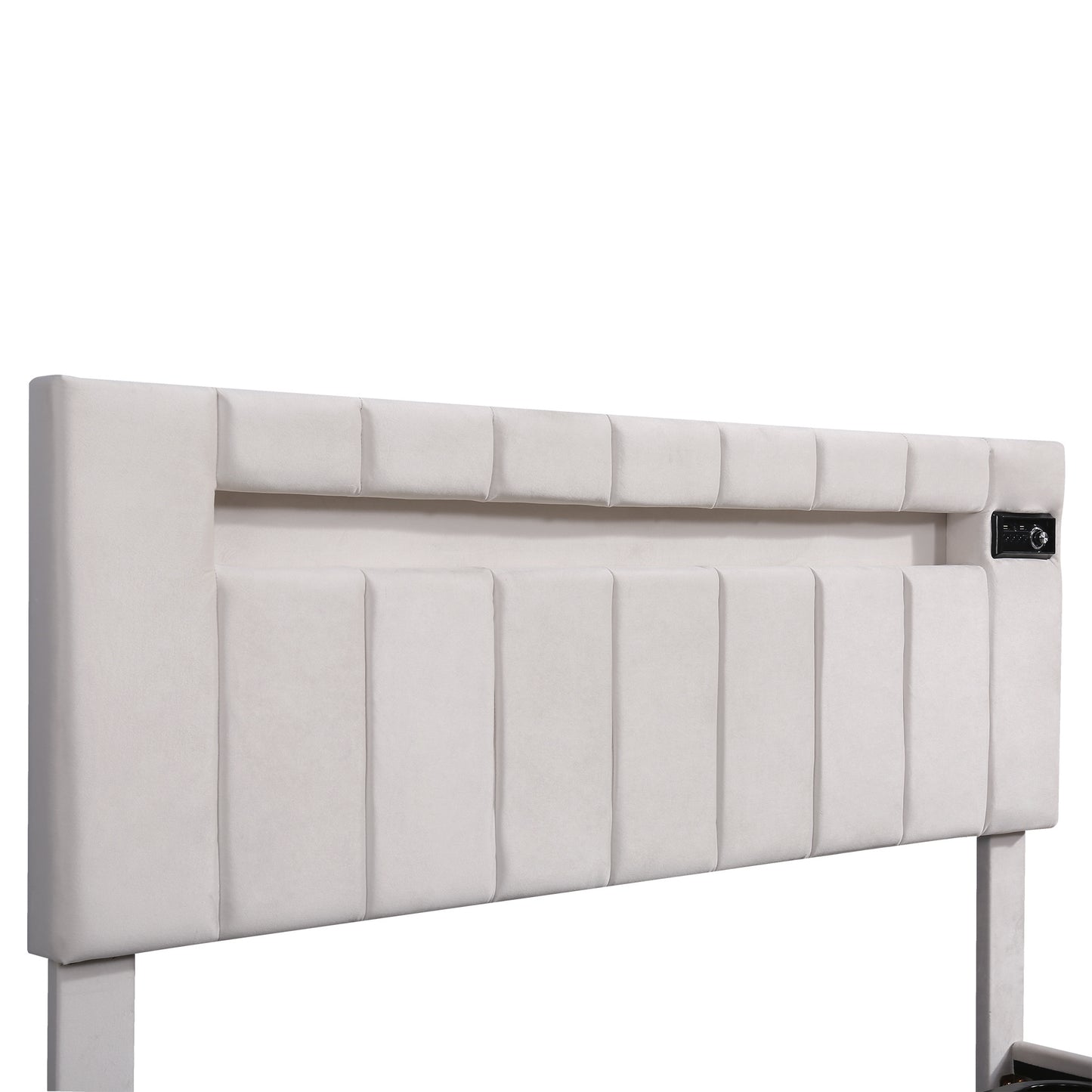 Velvet Fabric Queen Frame, with LED light; Bluetooth Player and USB Charging; Hydraulic Storage