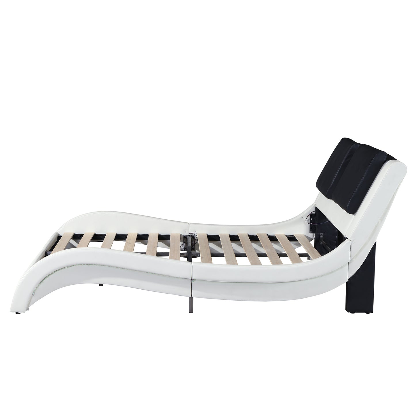 white Leather queen Bed Frame with led Backrest vibration massage