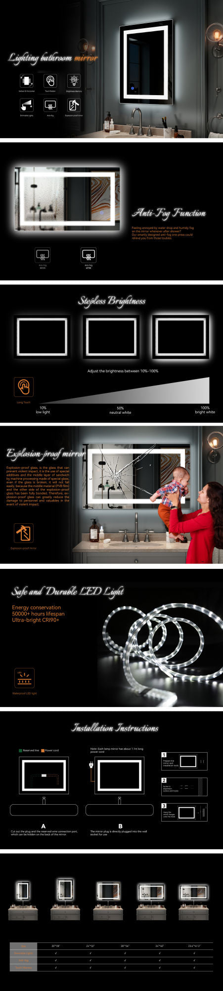 4 Size LED Mirror ( vertical/Horizontal)