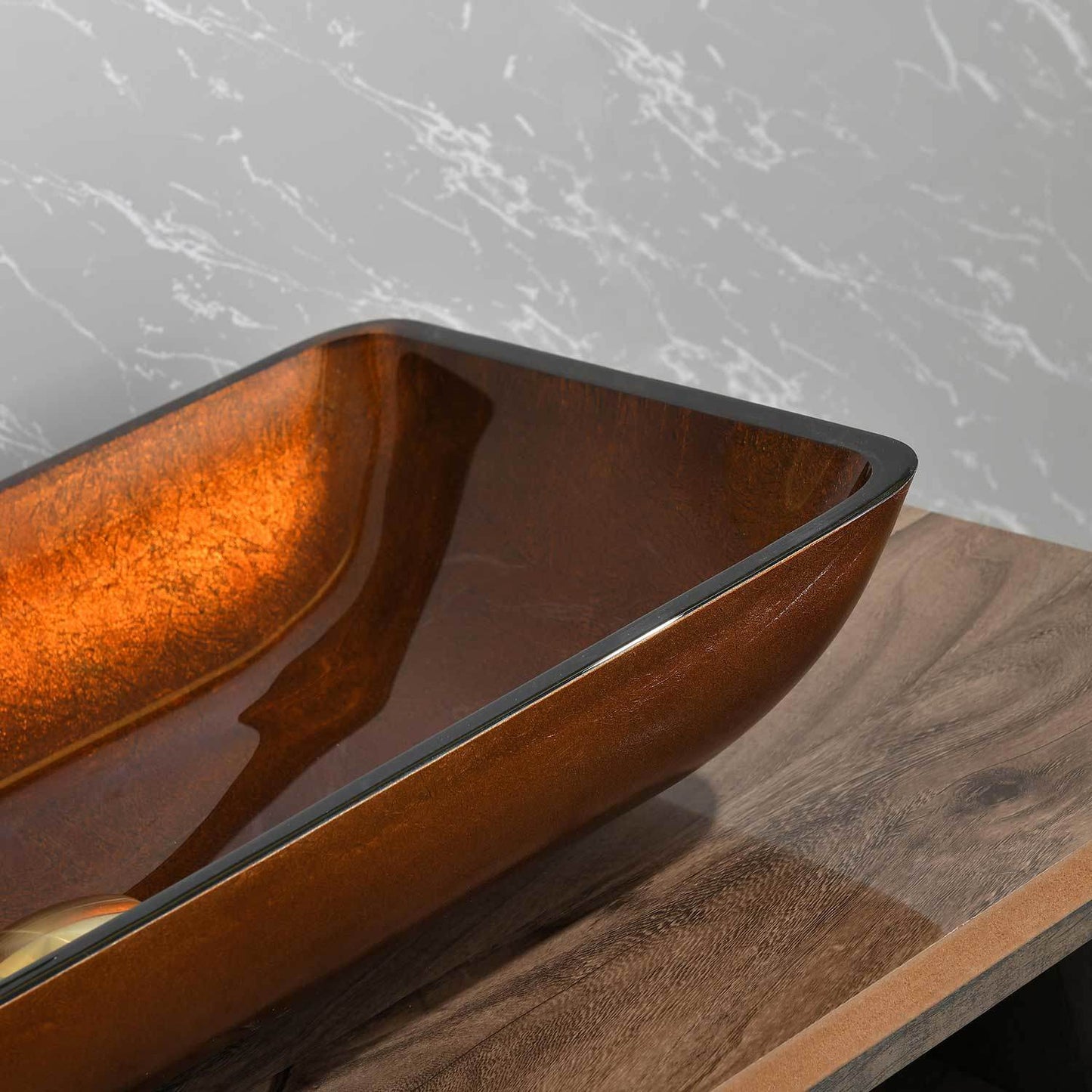 Handmade Glass Vessel Sink with gold Faucet