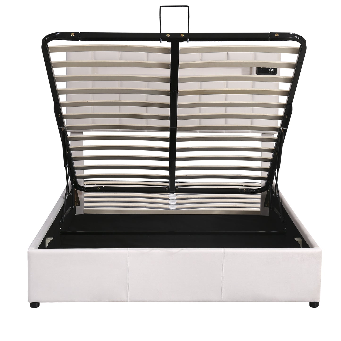 Velvet Fabric Queen Frame, with LED light; Bluetooth Player and USB Charging; Hydraulic Storage