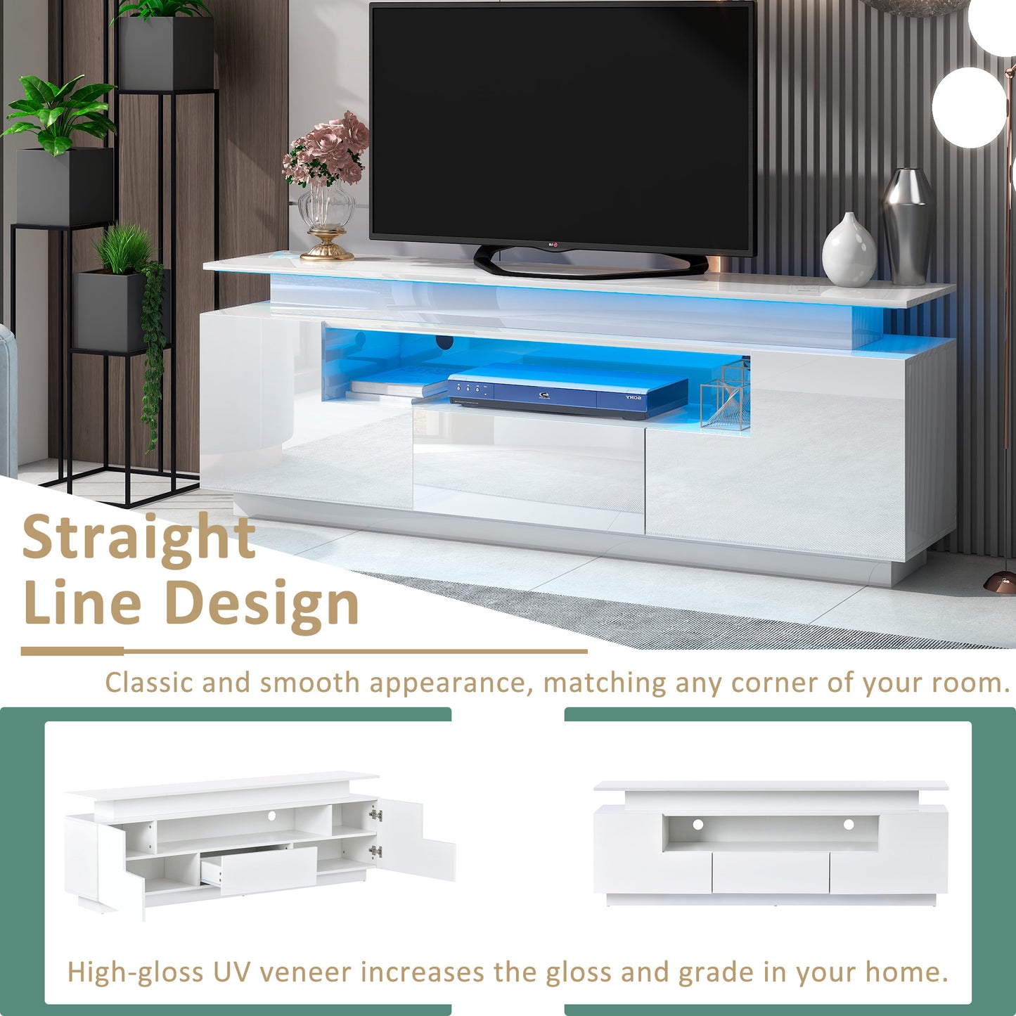 Modern, Stylish Functional LED, TV stand up to 75\"