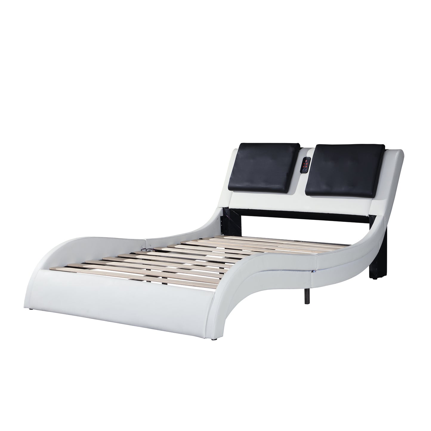 white Leather queen Bed Frame with led Backrest vibration massage