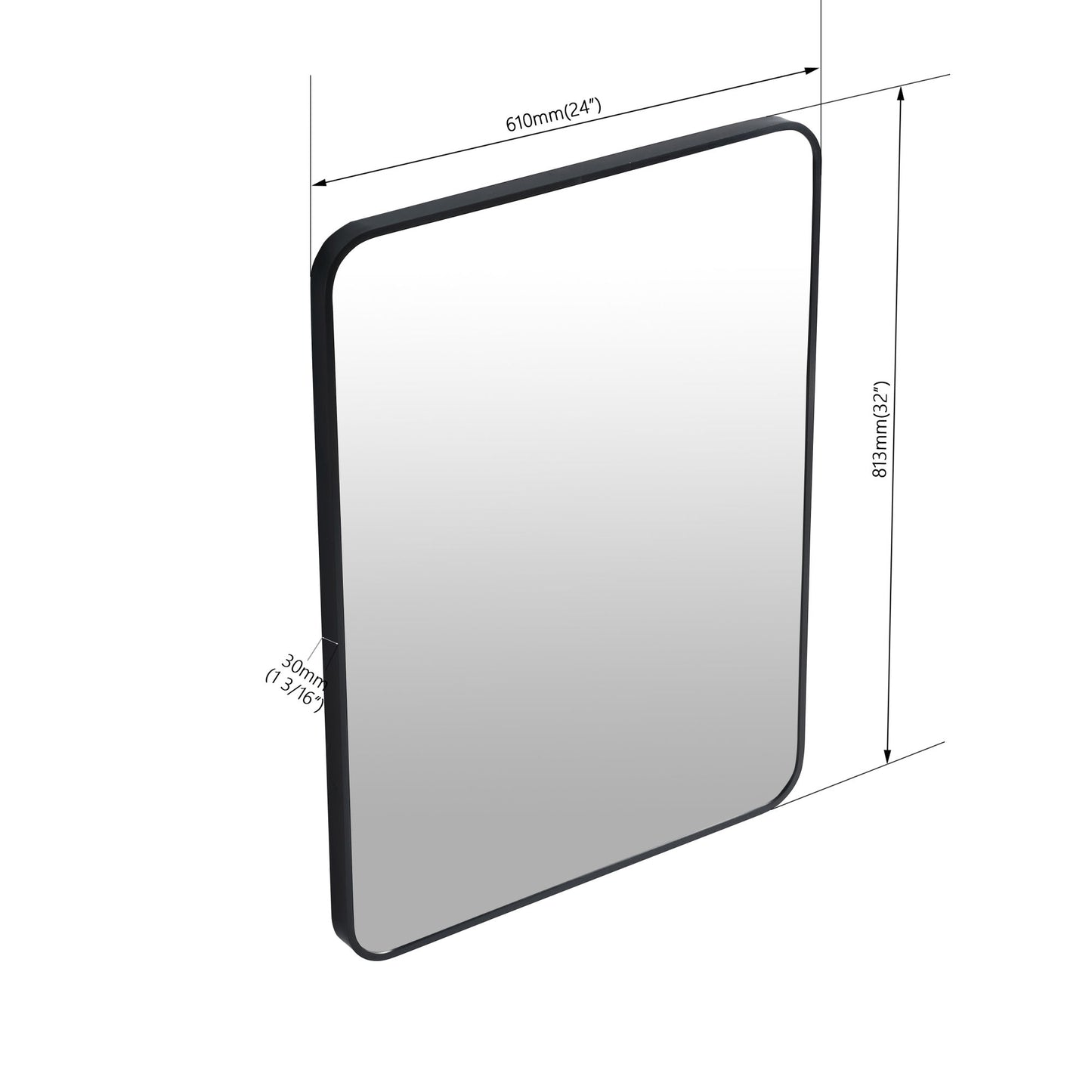 24 x 32 Mirror Black Aluminum Frame