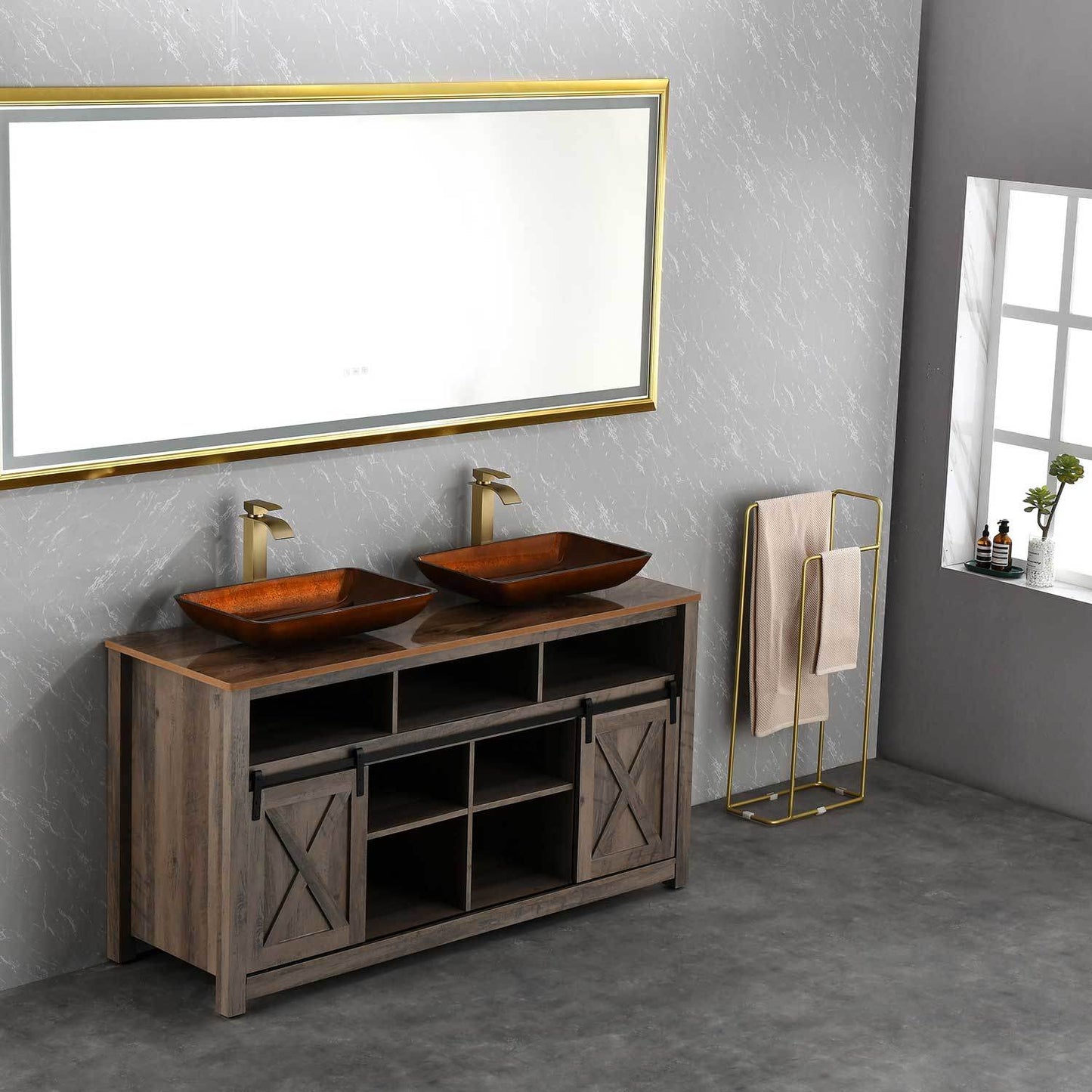 Handmade Glass Vessel Sink with gold Faucet