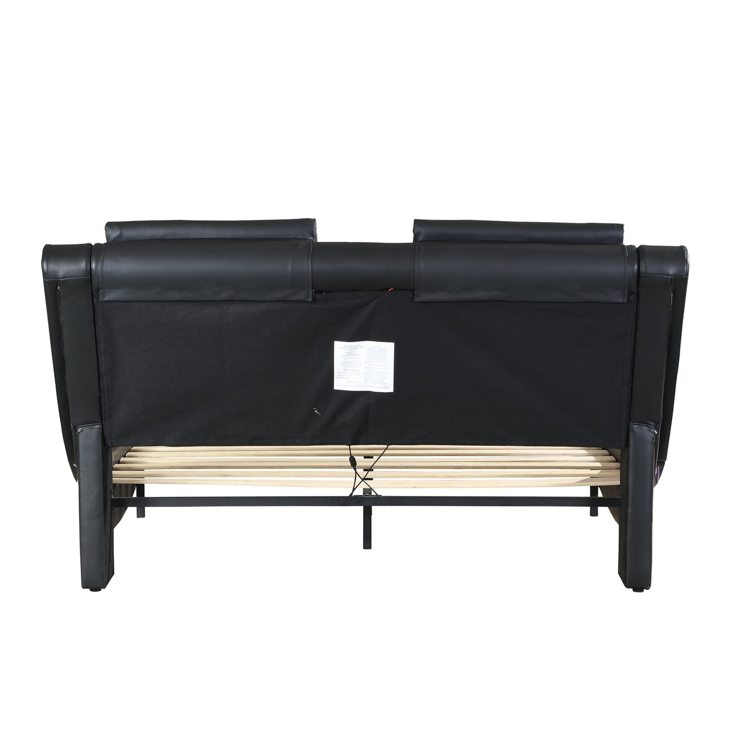 white Leather queen Bed Frame with led Backrest vibration massage