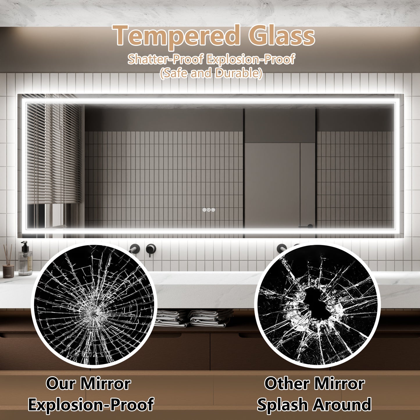 LED Mirror, 36x96 Smart Touch Button, Anti-Fog