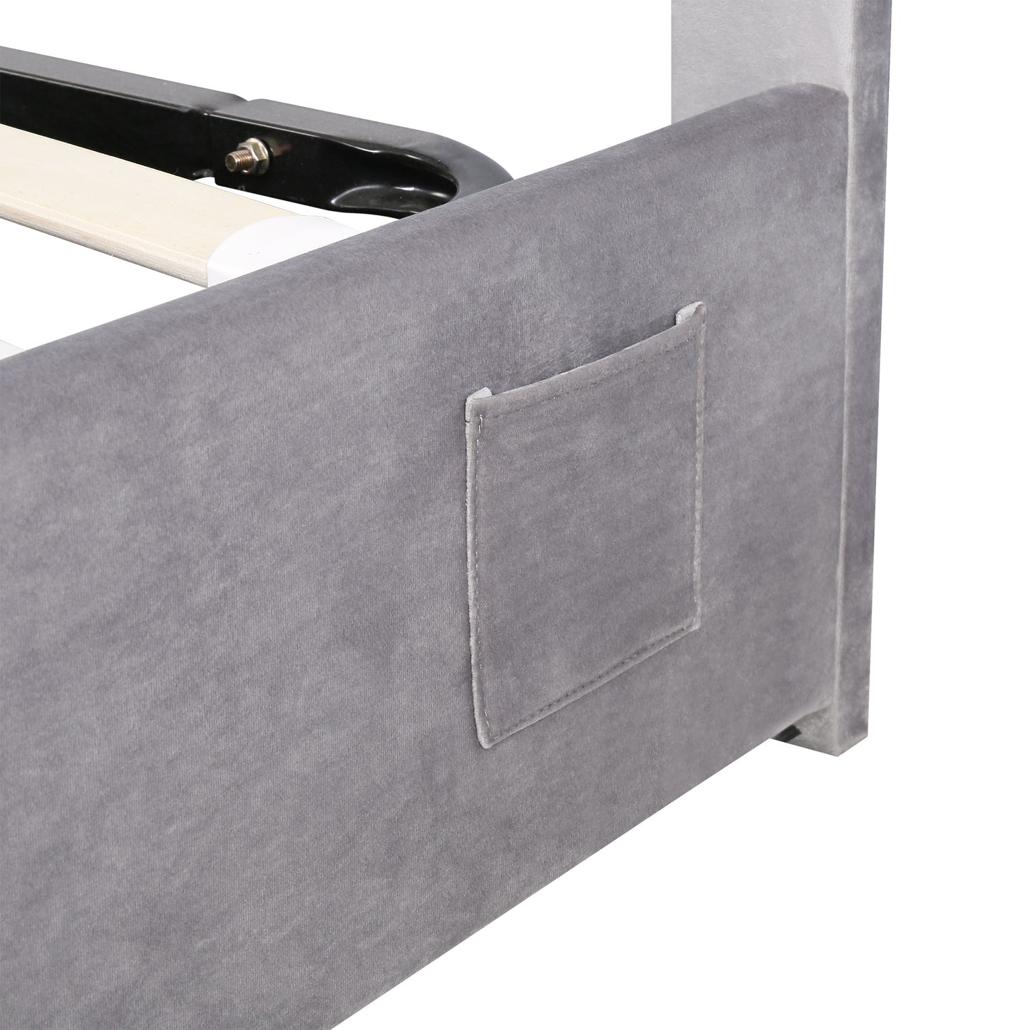 Velvet Fabric Queen Frame, with LED light; Bluetooth Player and USB Charging; Hydraulic Storage