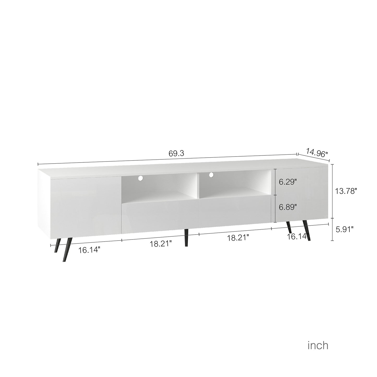 Modern White TV Stand; 16 Colors LED TV Stand w/Remote Control Lights