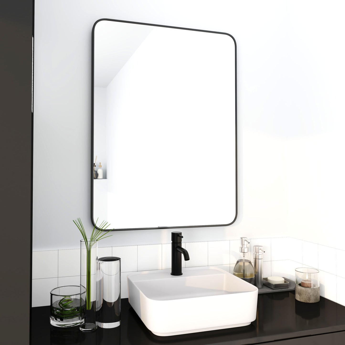 24 x 32 Mirror Black Aluminum Frame