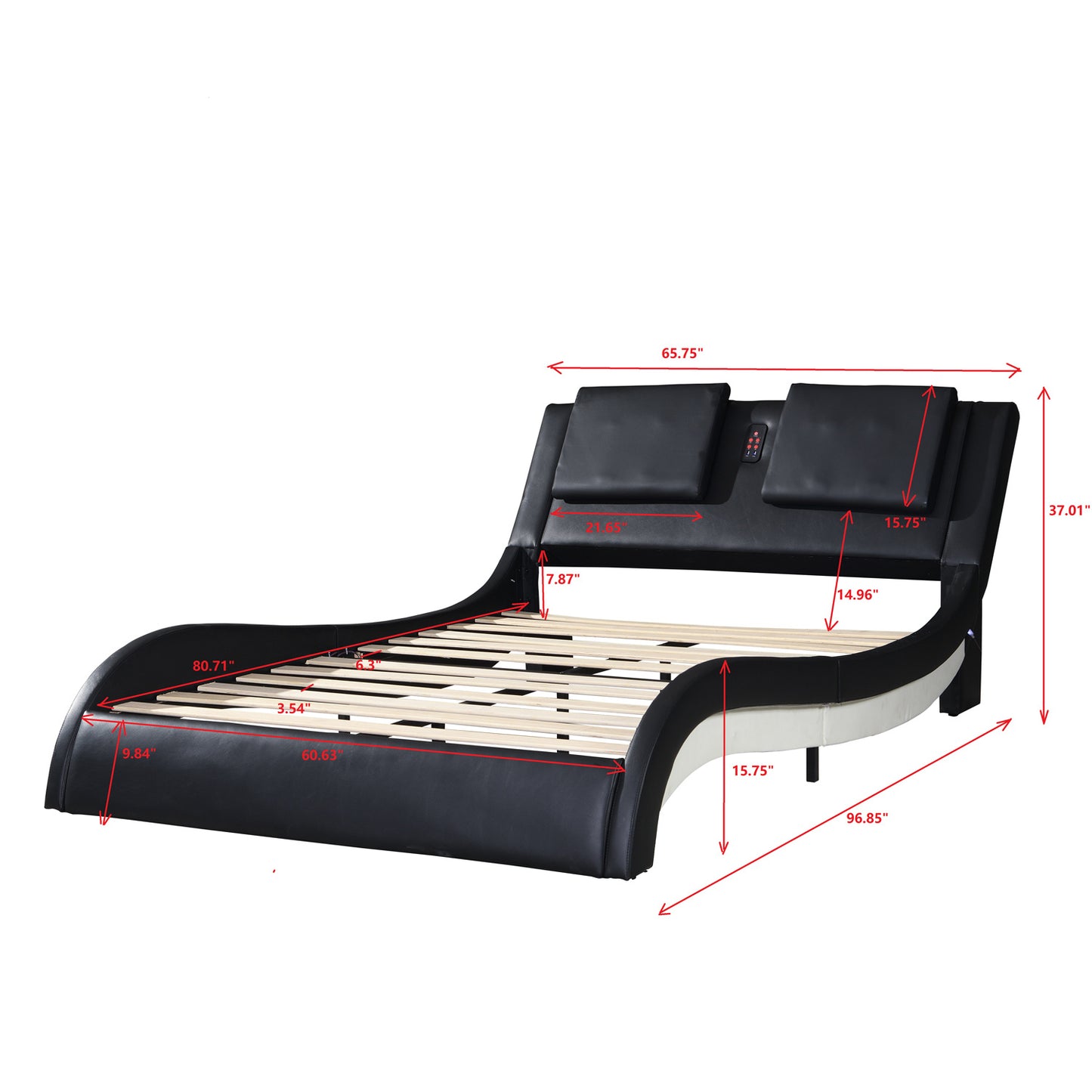 white Leather queen Bed Frame with led Backrest vibration massage