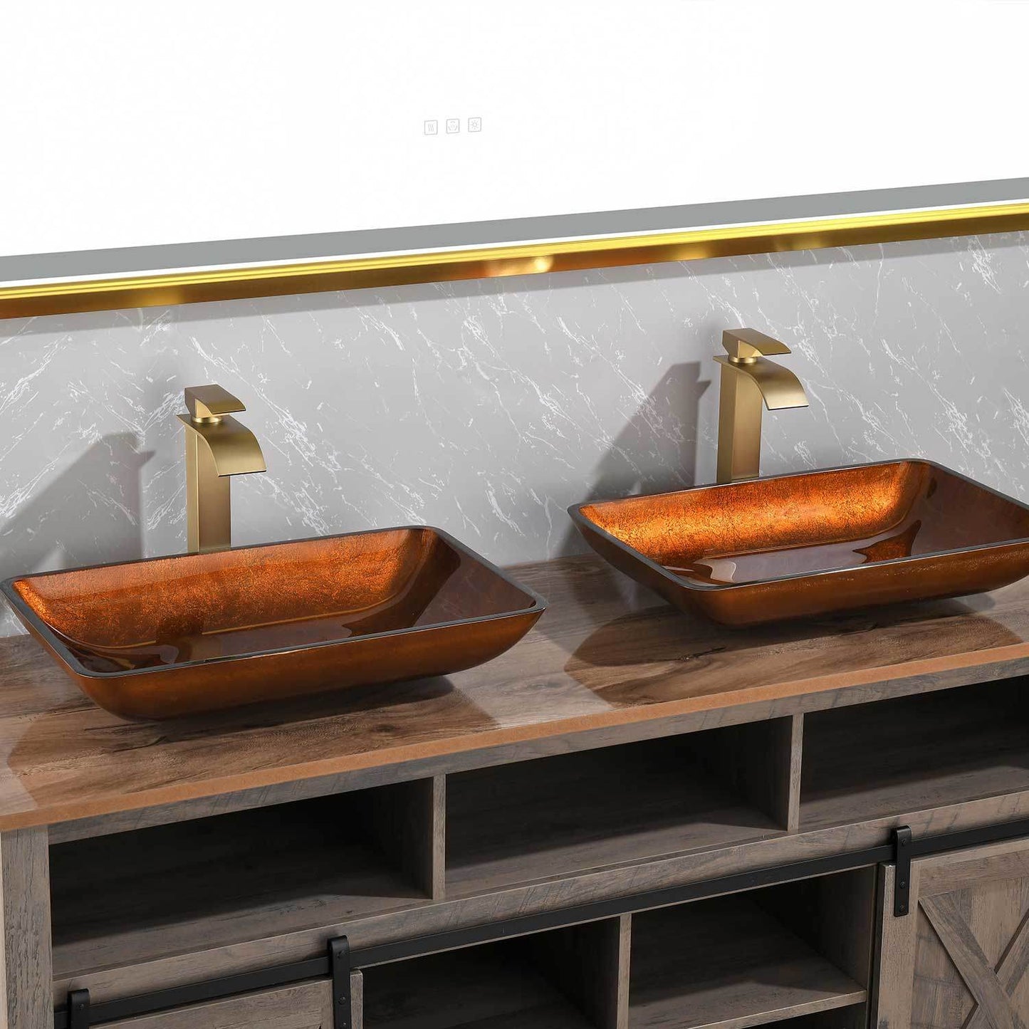 Handmade Glass Vessel Sink with gold Faucet
