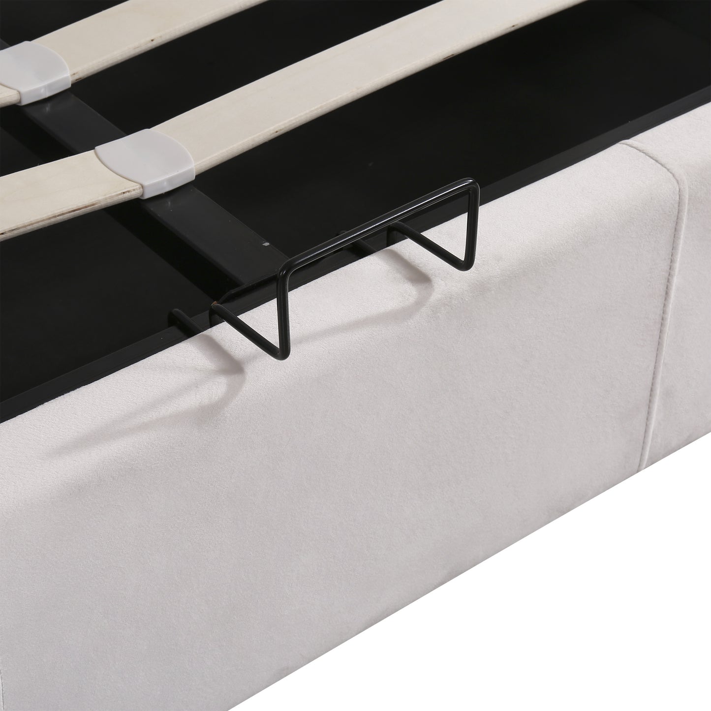 Velvet Fabric Queen Frame, with LED light; Bluetooth Player and USB Charging; Hydraulic Storage