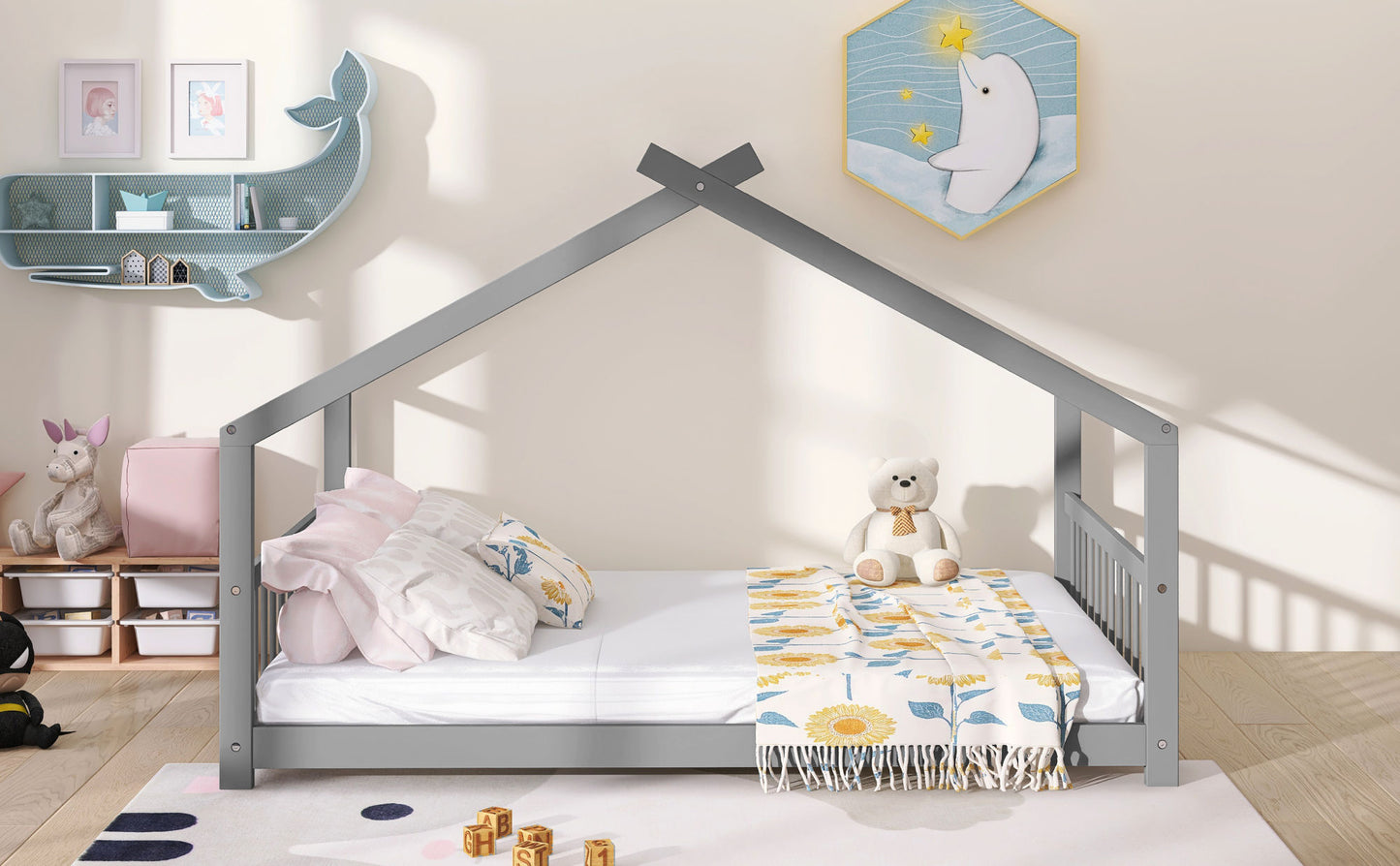 Full Size Bed Wood frame; Gray