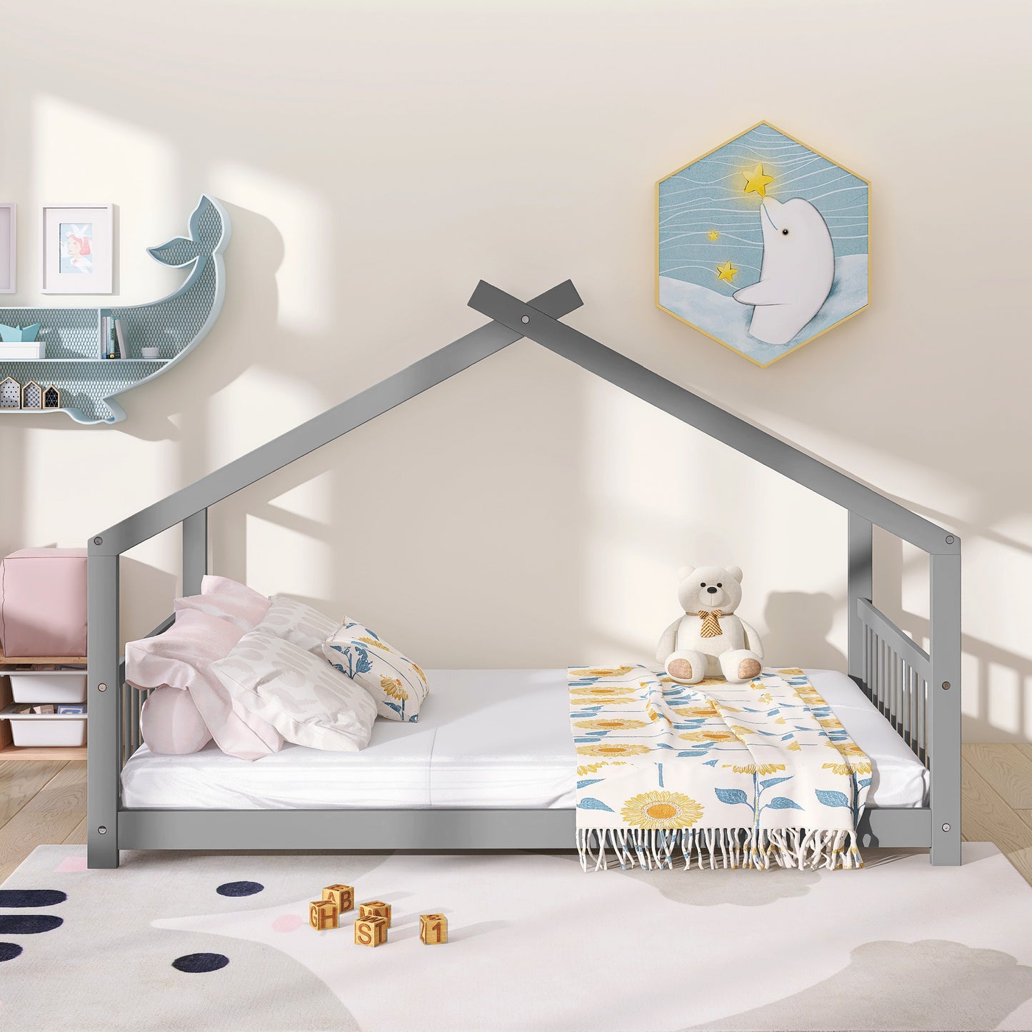Full Size Bed Wood frame; Gray