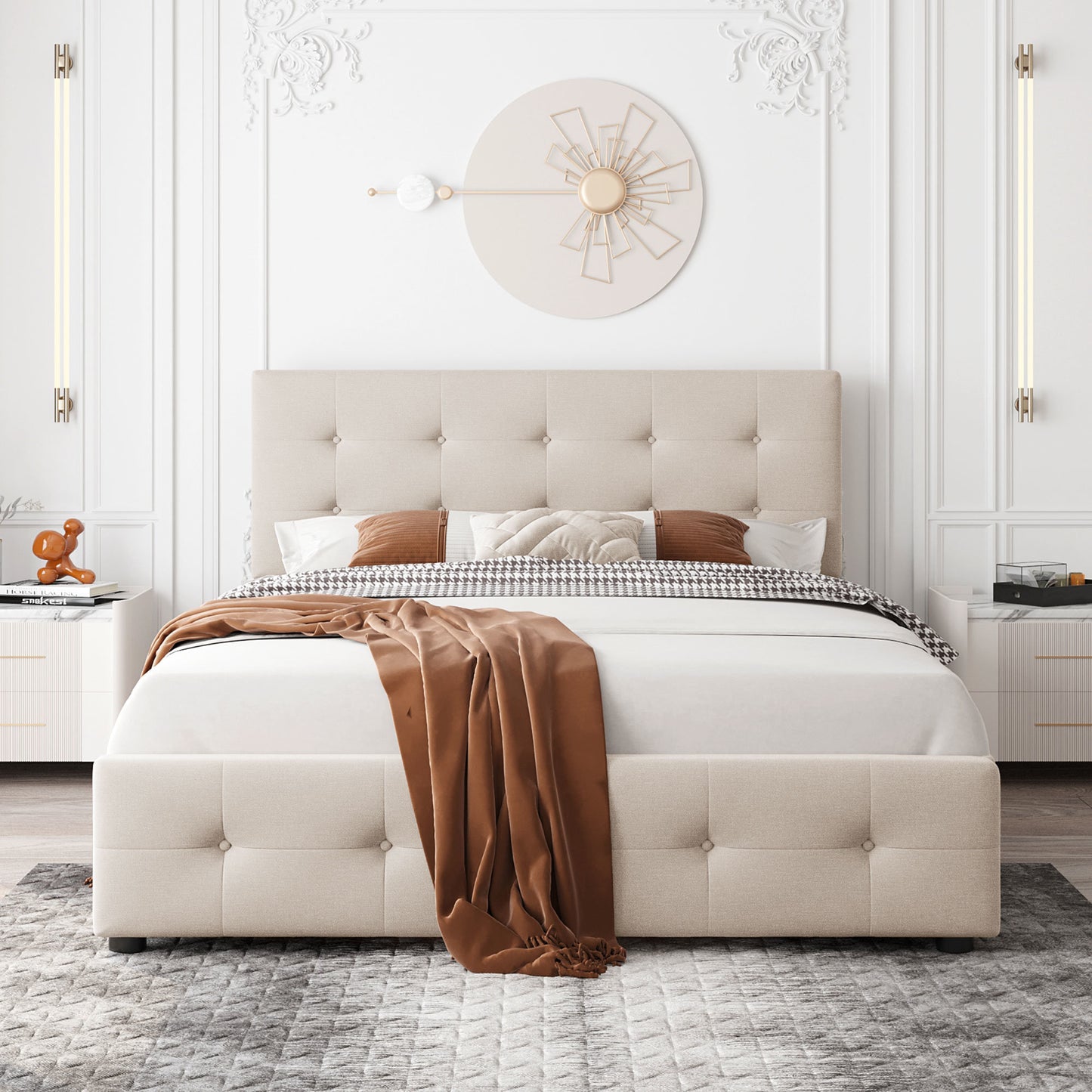 Classic Headboard and 4 Drawers; Queen Size
