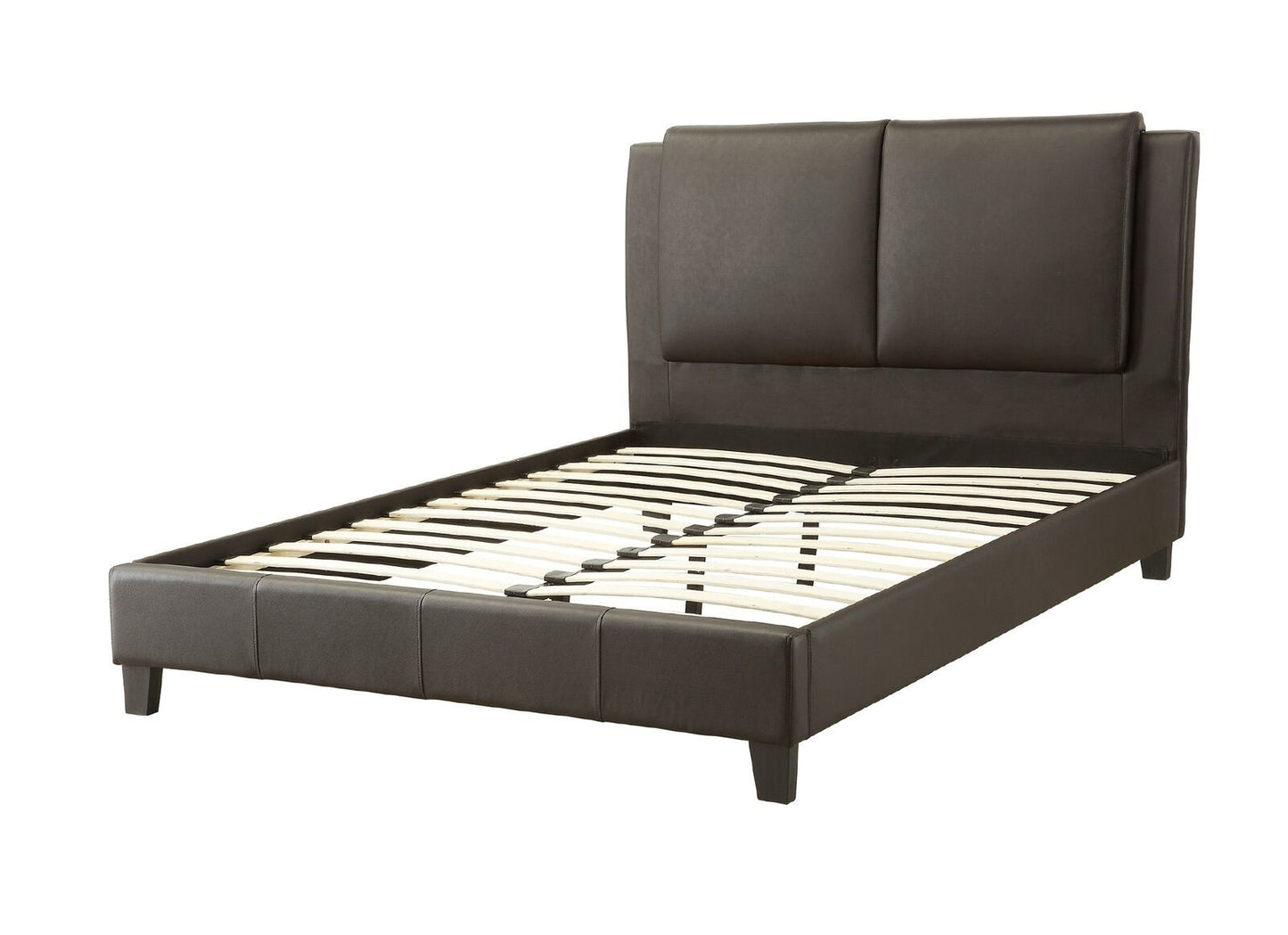 California King Size Brown Faux Leather Upholstered