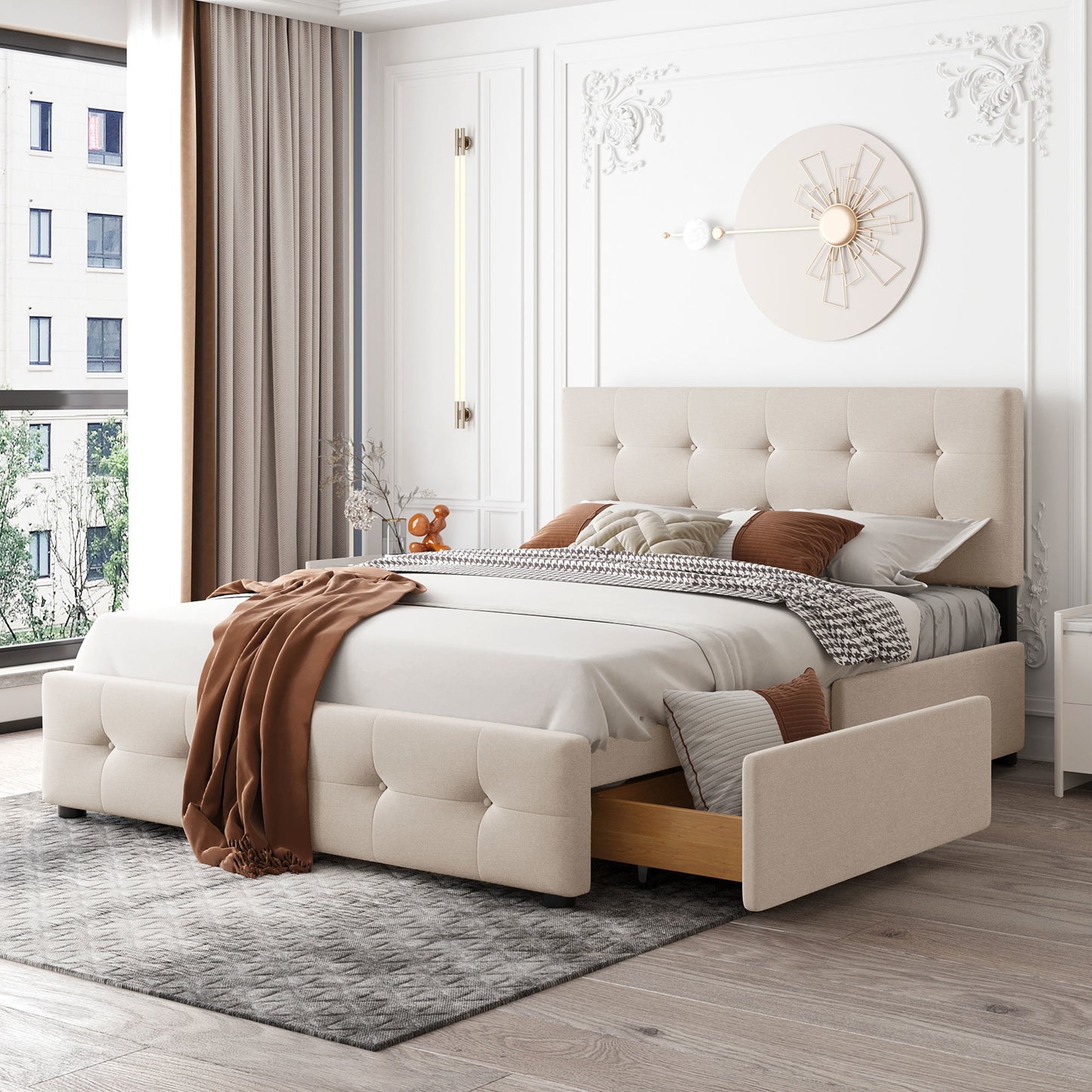 Classic Headboard and 4 Drawers; Queen Size