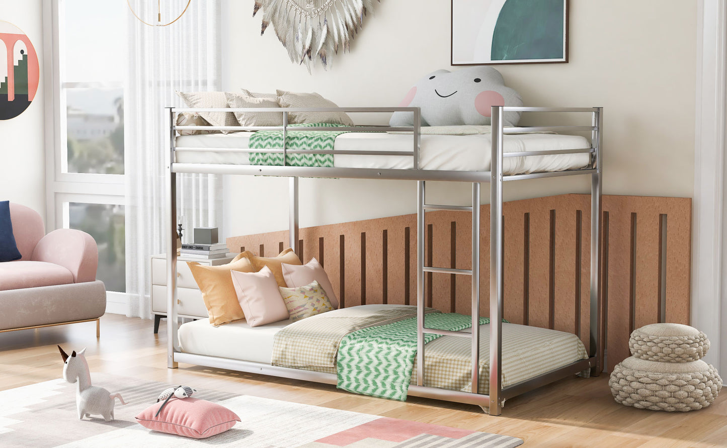 Twin over Twin Metal Bunk Bed; Silver
