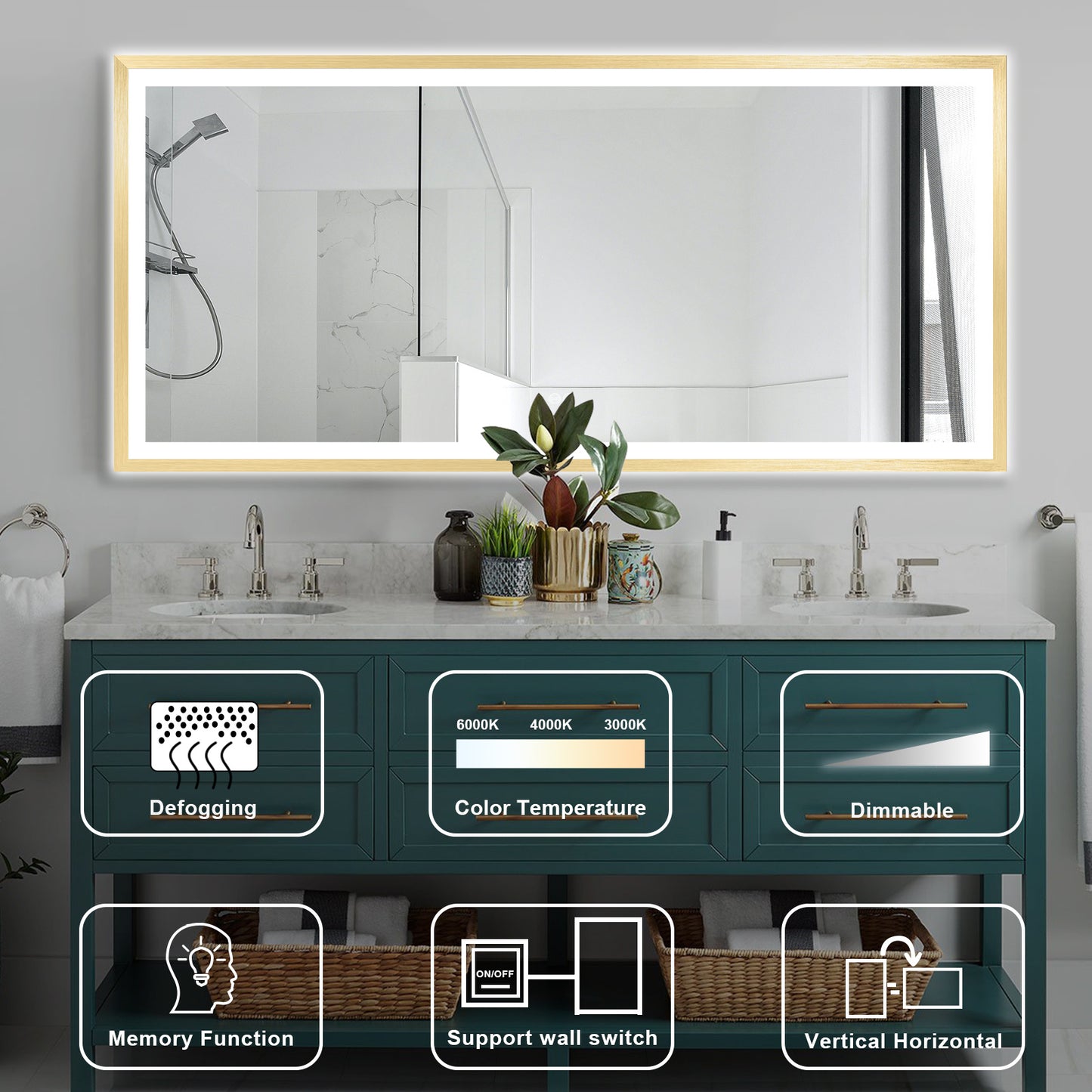 4 Size LED Bathroom Mirror; Backlit and Frontlit