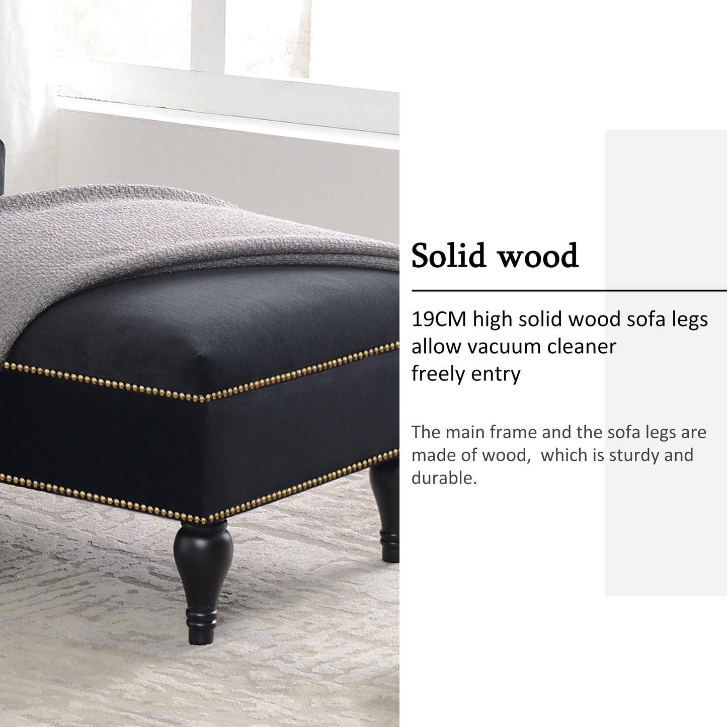 Velvet Chaise Button Tufted Right Arm Facing Lounge Chair with Nail head Trim