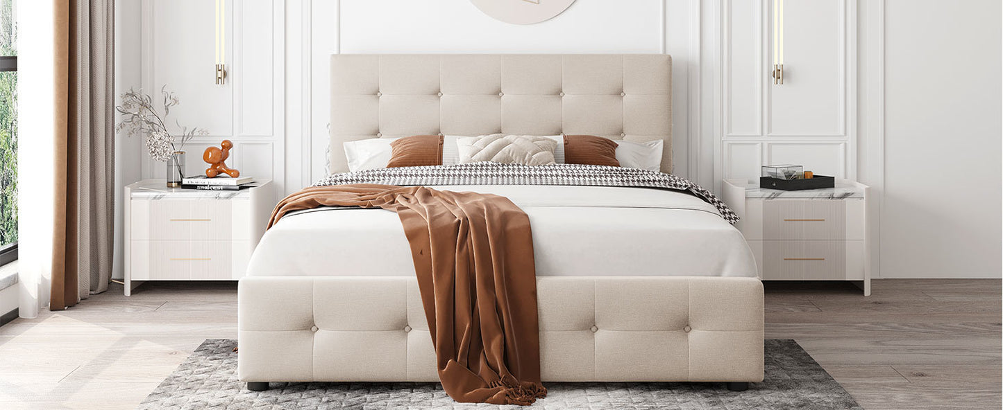 Classic Headboard and 4 Drawers; Queen Size