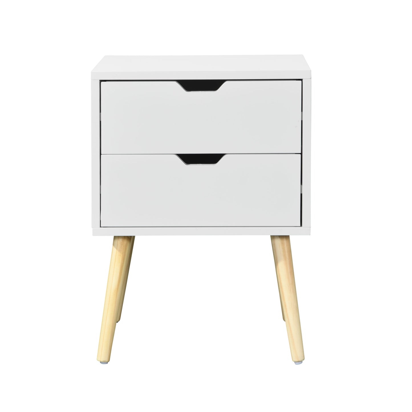 Side Table with 2 Drawer and Rubber Wood Legs