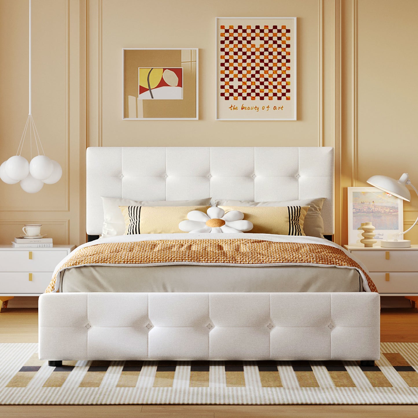 Classic Headboard and 4 Drawers; Queen Size