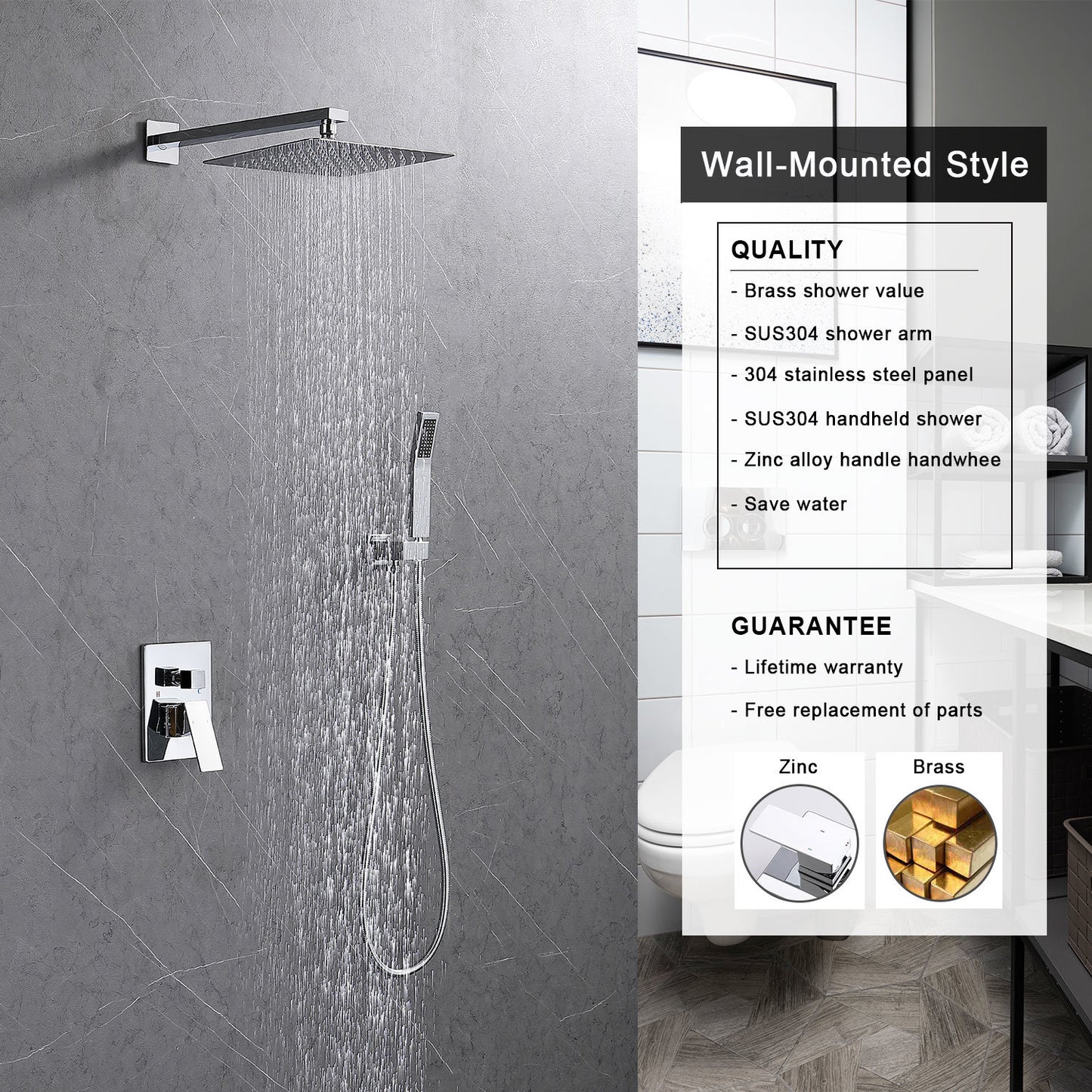 Chrome Finish 12" Rainfall Shower Head