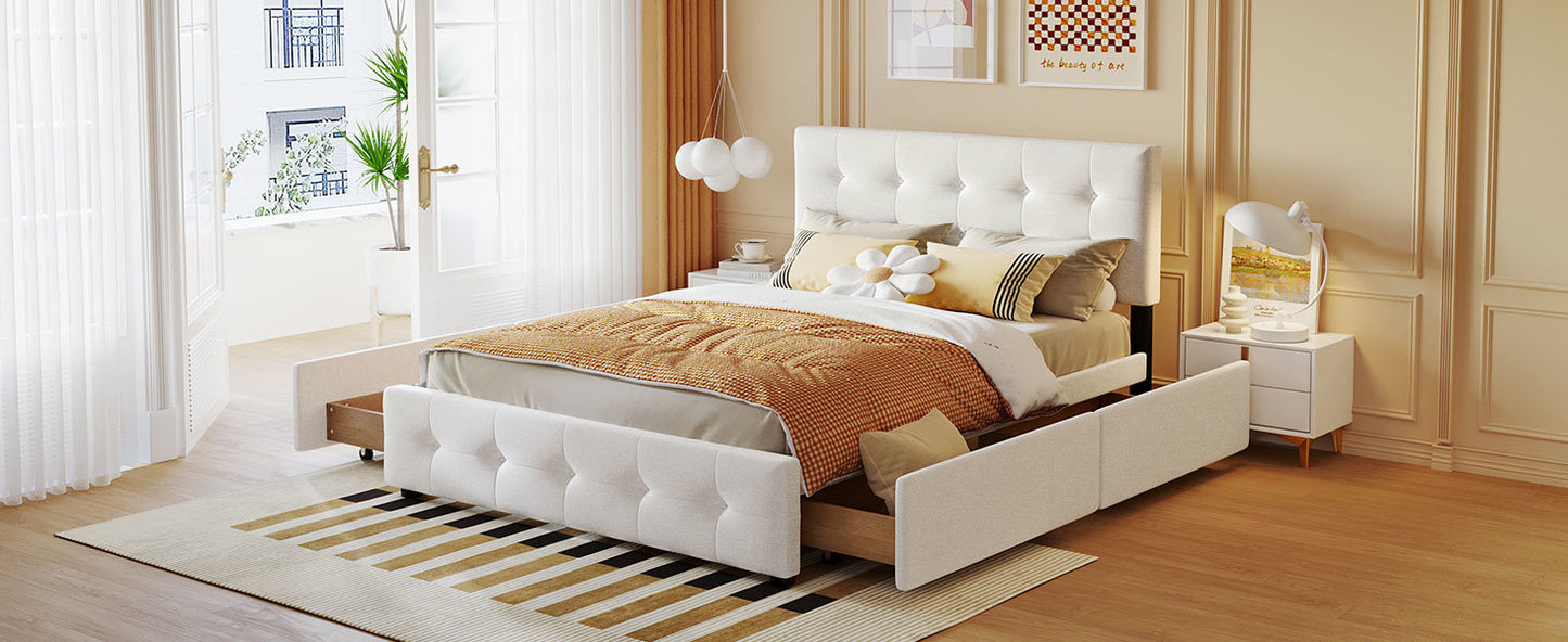 Classic Headboard and 4 Drawers; Queen Size