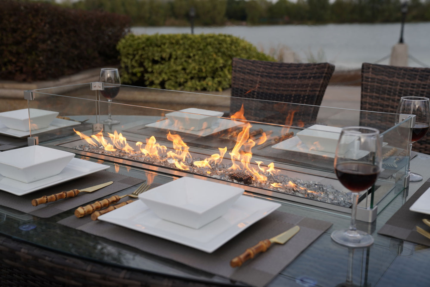 Brown Wicker Patio Firepit table