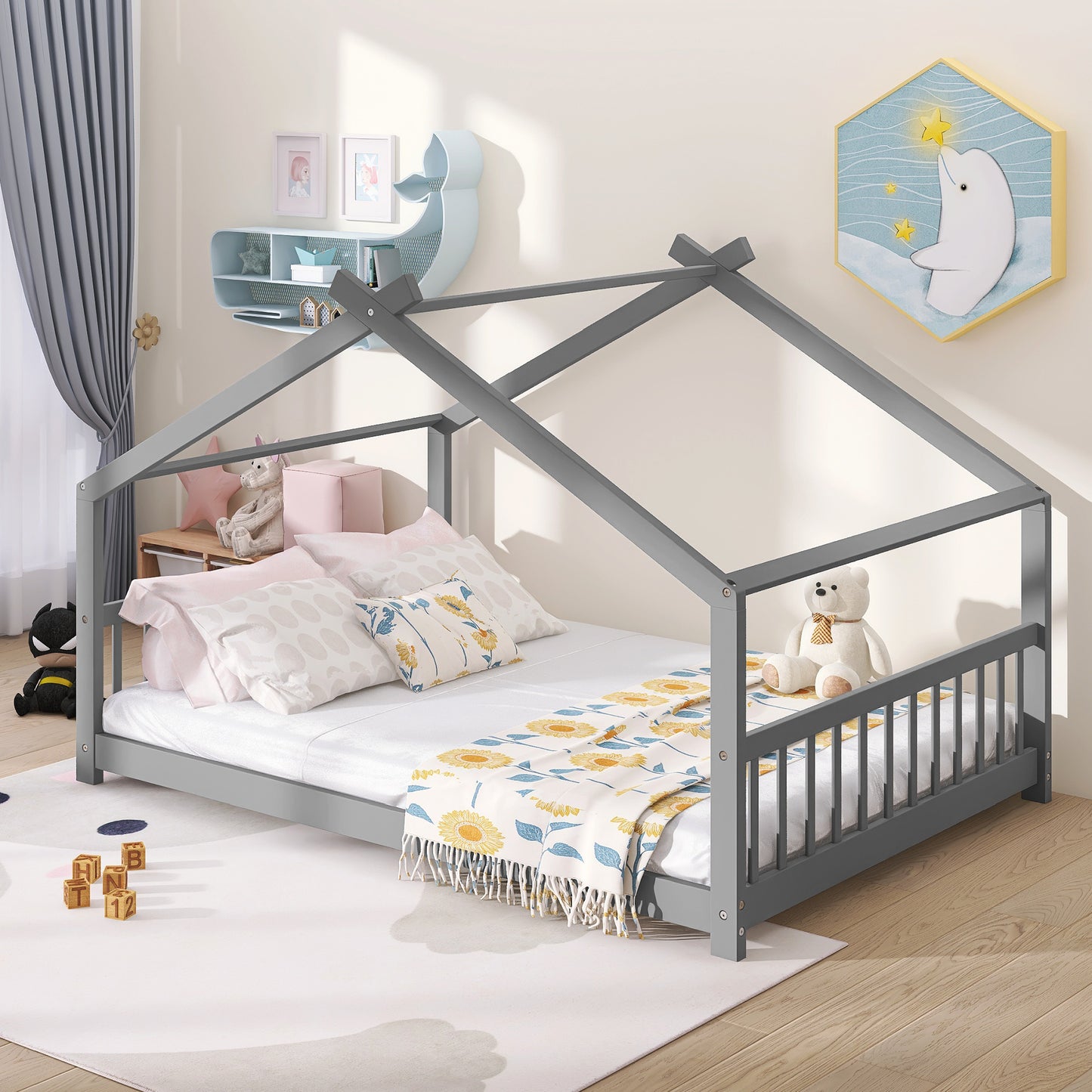 Full Size Bed Wood frame; Gray