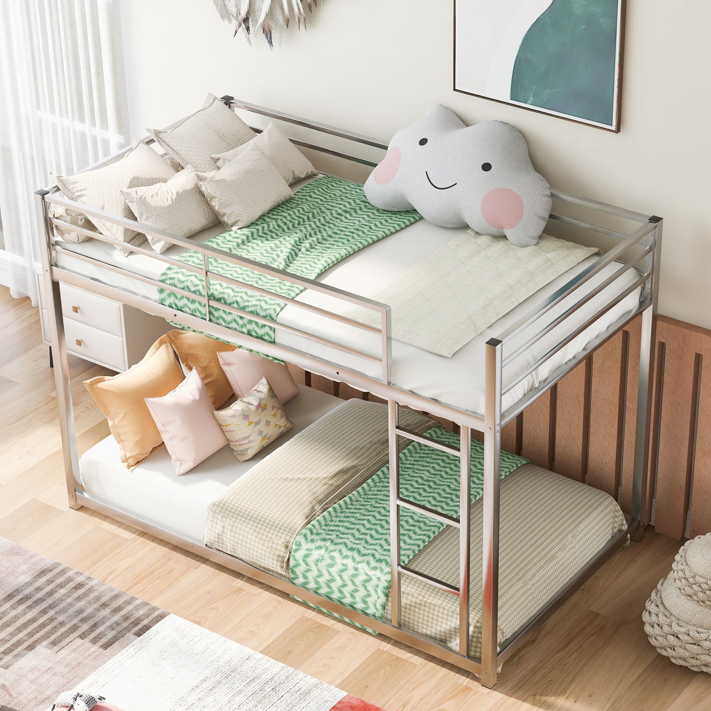 Twin over Twin Metal Bunk Bed; Silver