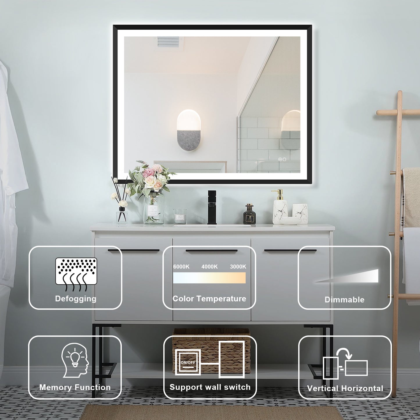 4 Size LED Bathroom Mirror; Backlit and Frontlit