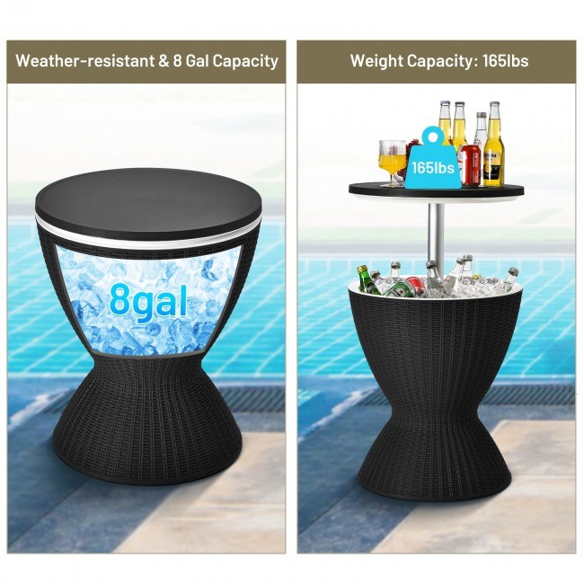 3 in 1 8 Gallon Rattan Cooler Bar Table
