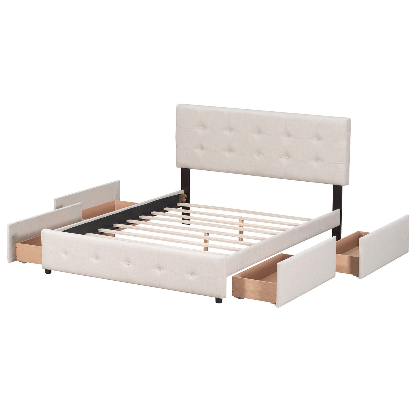Classic Headboard and 4 Drawers; Queen Size
