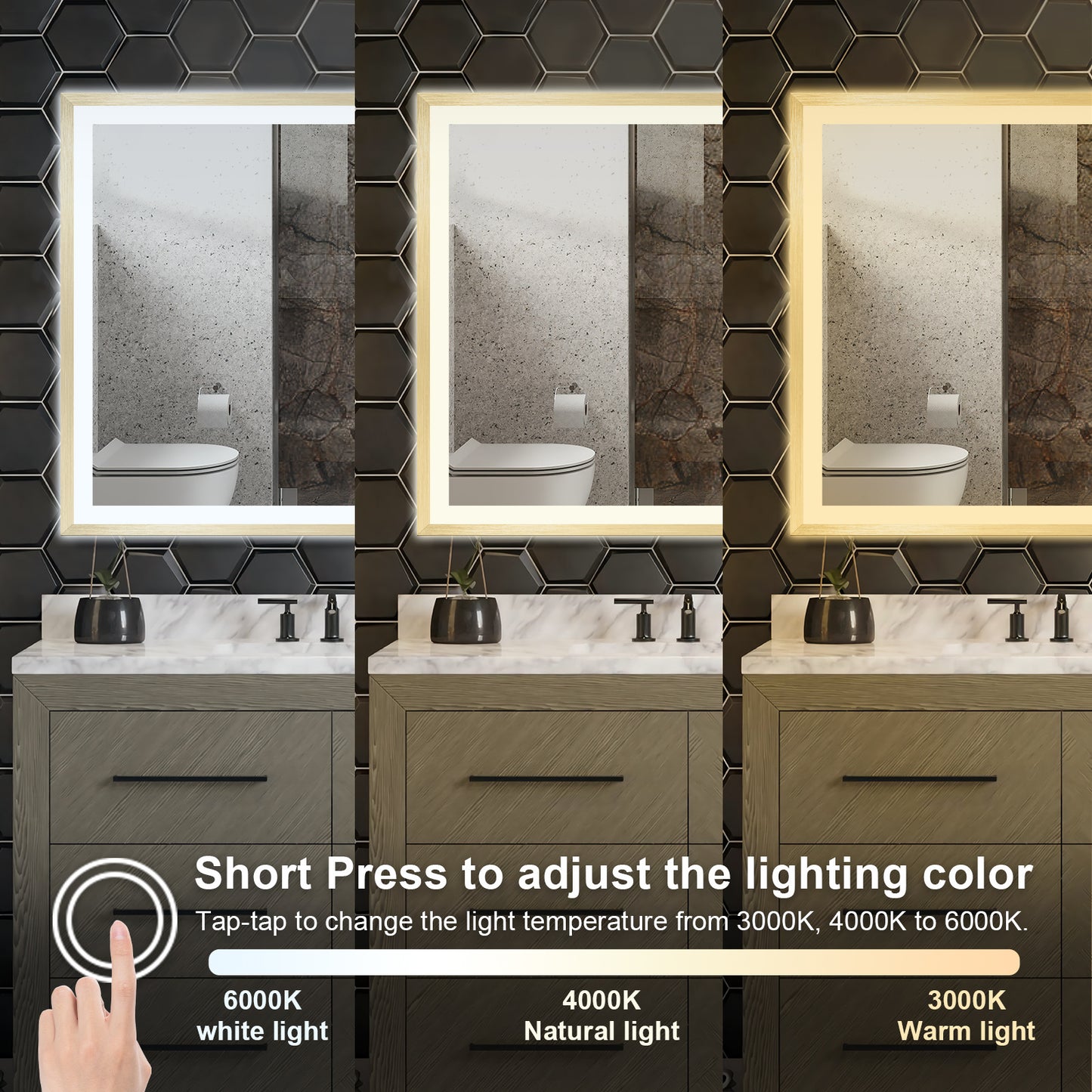 4 Size LED Bathroom Mirror; Backlit and Frontlit
