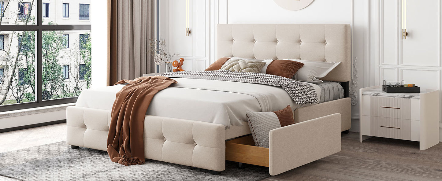 Classic Headboard and 4 Drawers; Queen Size