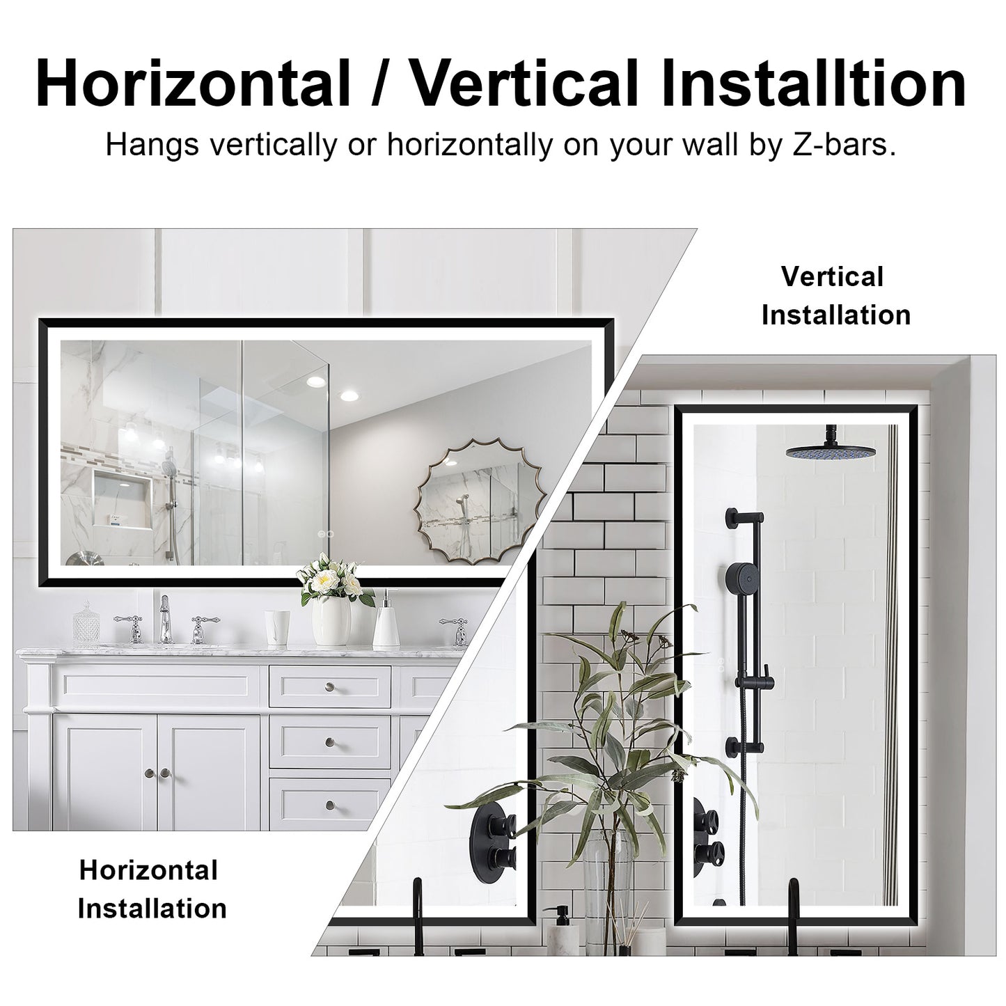 4 Size LED Bathroom Mirror; Backlit and Frontlit